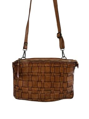 Woven Crossbody Bag in Cognac Brown